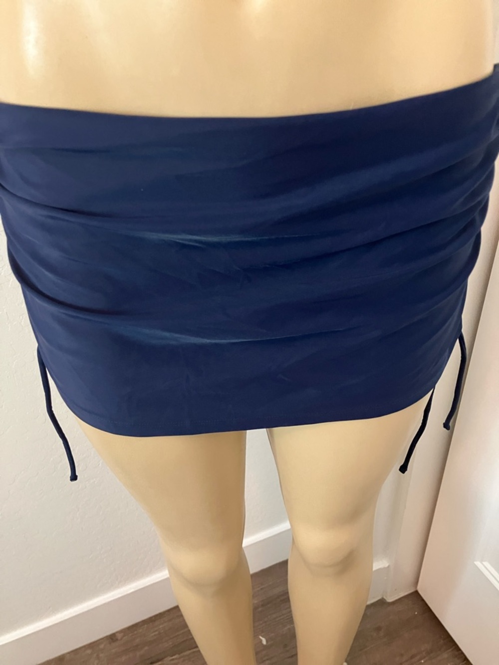 Island Escape Navy Ruched Swim Skirt with Side Drawstrings